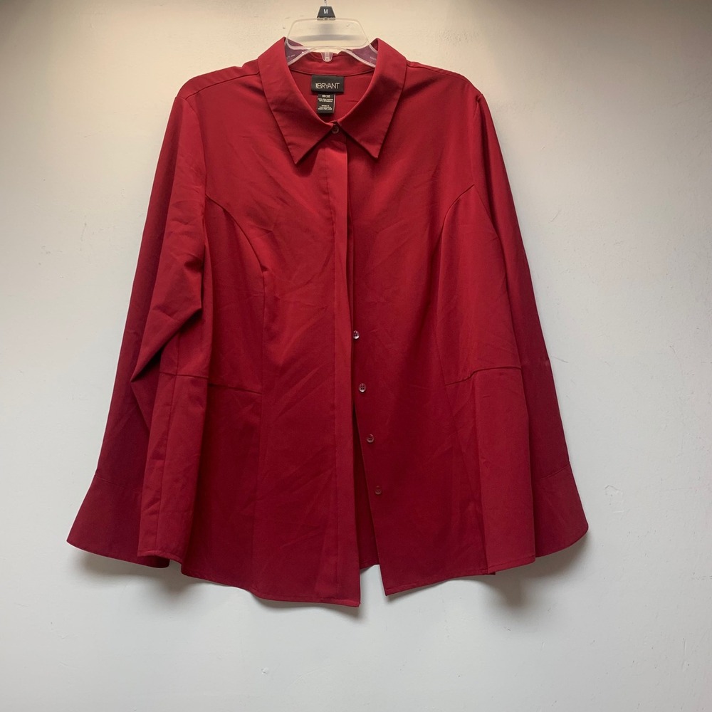 Lane Bryant Button Down Shirt Women 18/20 Red Excellent Stretch Professional